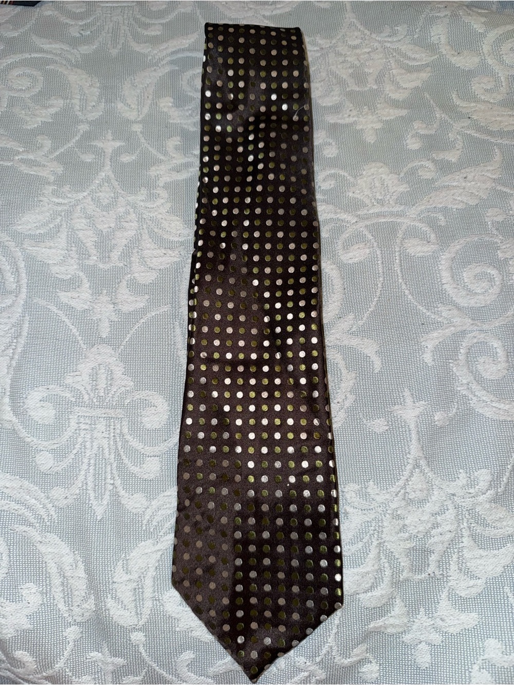 Geoffrey Beene year 2000s Brown Tie with Light Gold Polka Dots